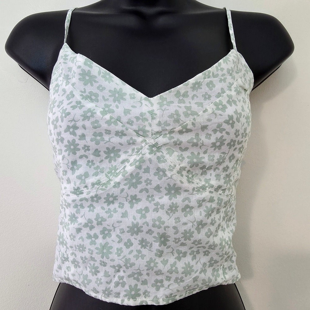 NWT American Eagle Floral Strappy Babydoll Tank Top Sz M Coastal Cottage Boho